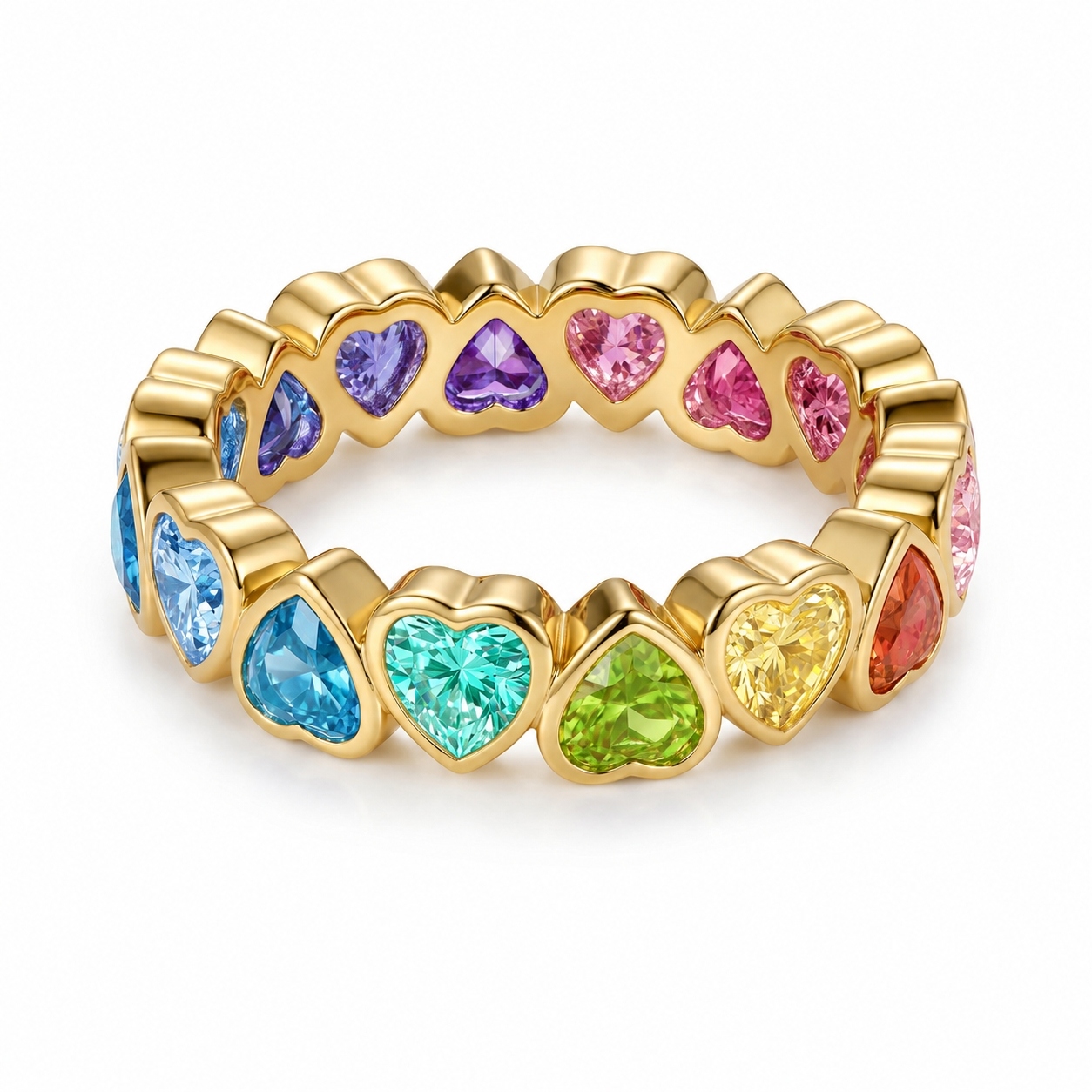 4.2 ct.tw. Rainbow Alternating Bezel Hearts Eternity Band 4.2 ct.tw. Rainbow Alternating Bezel Hearts Eternity Band