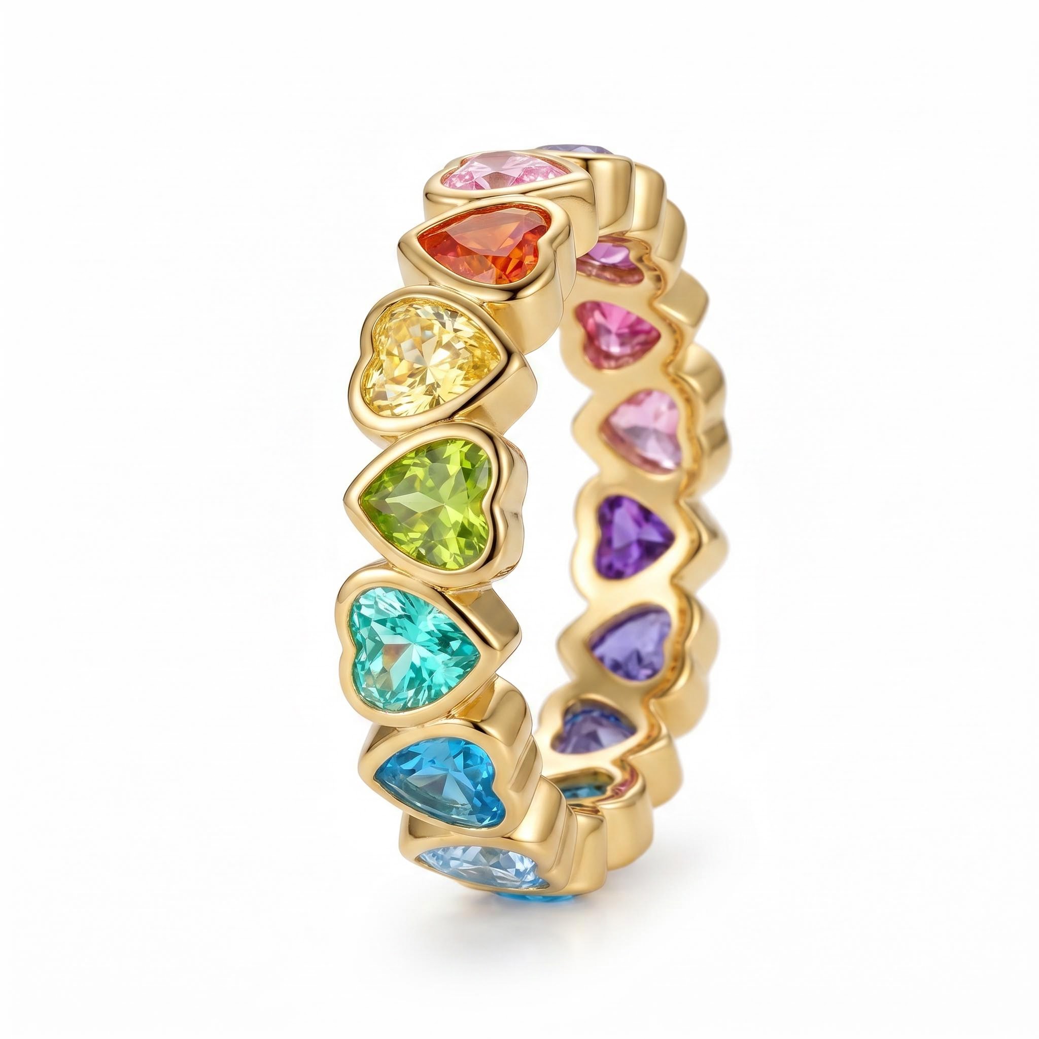 4.2 ct.tw. Rainbow Alternating Bezel Hearts Eternity Band 4.2 ct.tw. Rainbow Alternating Bezel Hearts Eternity Band