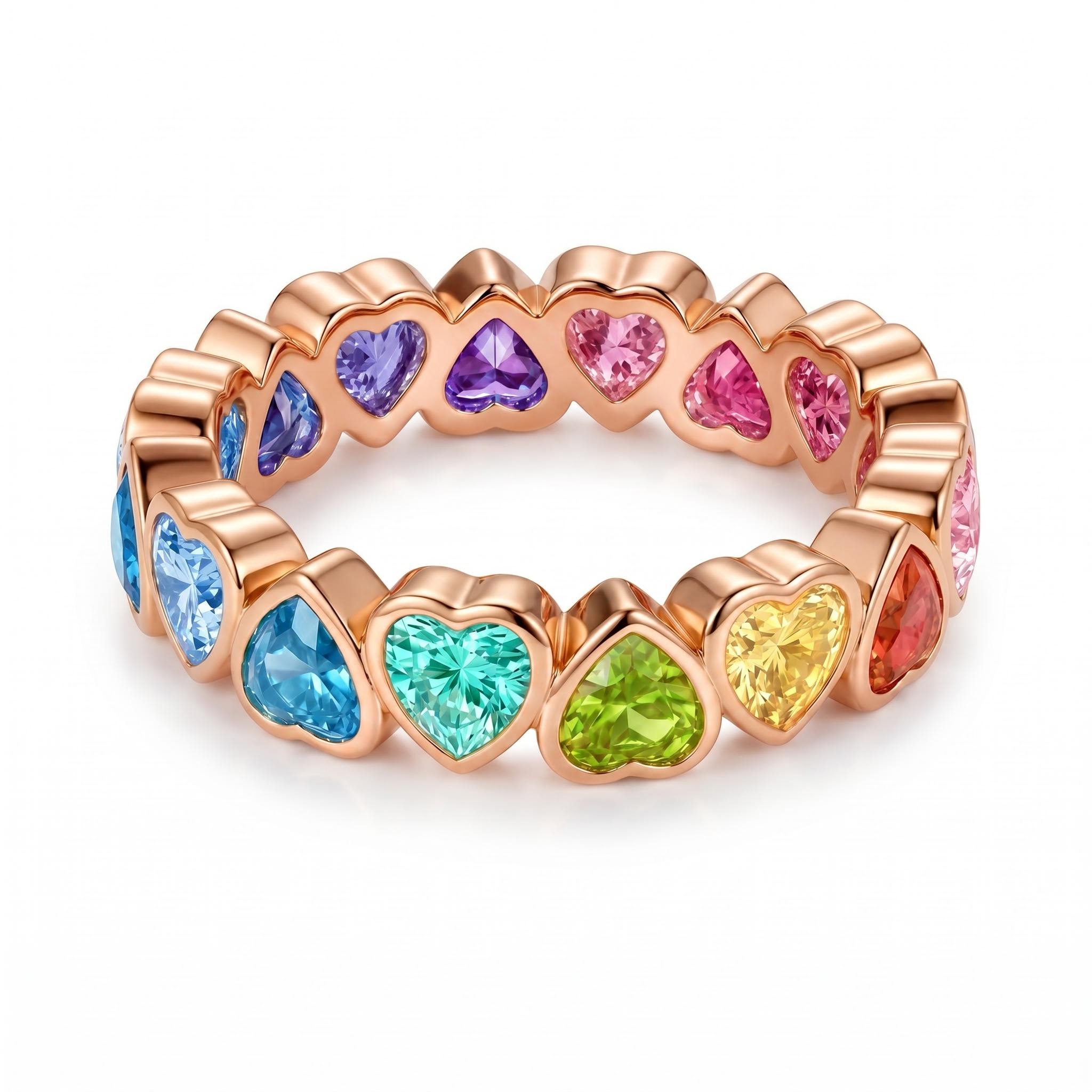 4.2 ct.tw. Rainbow Alternating Bezel Hearts Eternity Band 4.2 ct.tw. Rainbow Alternating Bezel Hearts Eternity Band