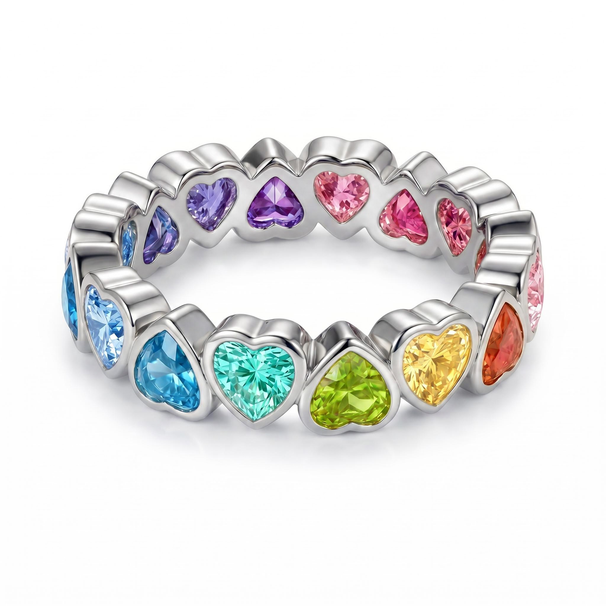 4.2 ct.tw. Rainbow Alternating Bezel Hearts Eternity Band 4.2 ct.tw. Rainbow Alternating Bezel Hearts Eternity Band