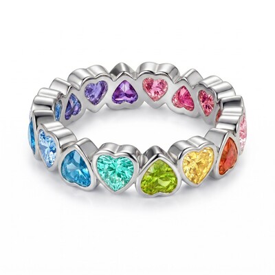 4.2 ct.tw. Rainbow Alternating Bezel Hearts Eternity Band