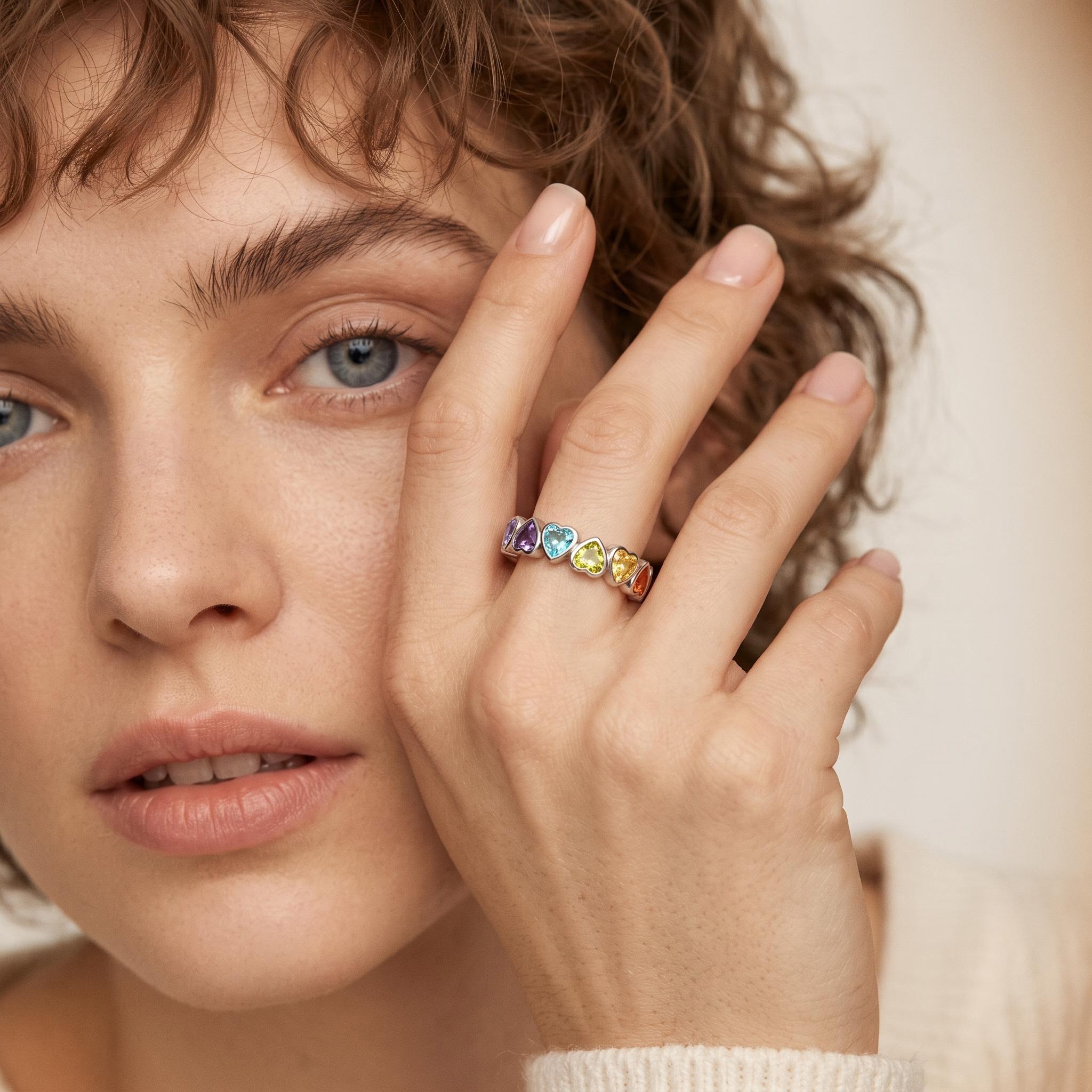 4.2 ct.tw. Rainbow Alternating Bezel Hearts Eternity Band 4.2 ct.tw. Rainbow Alternating Bezel Hearts Eternity Band