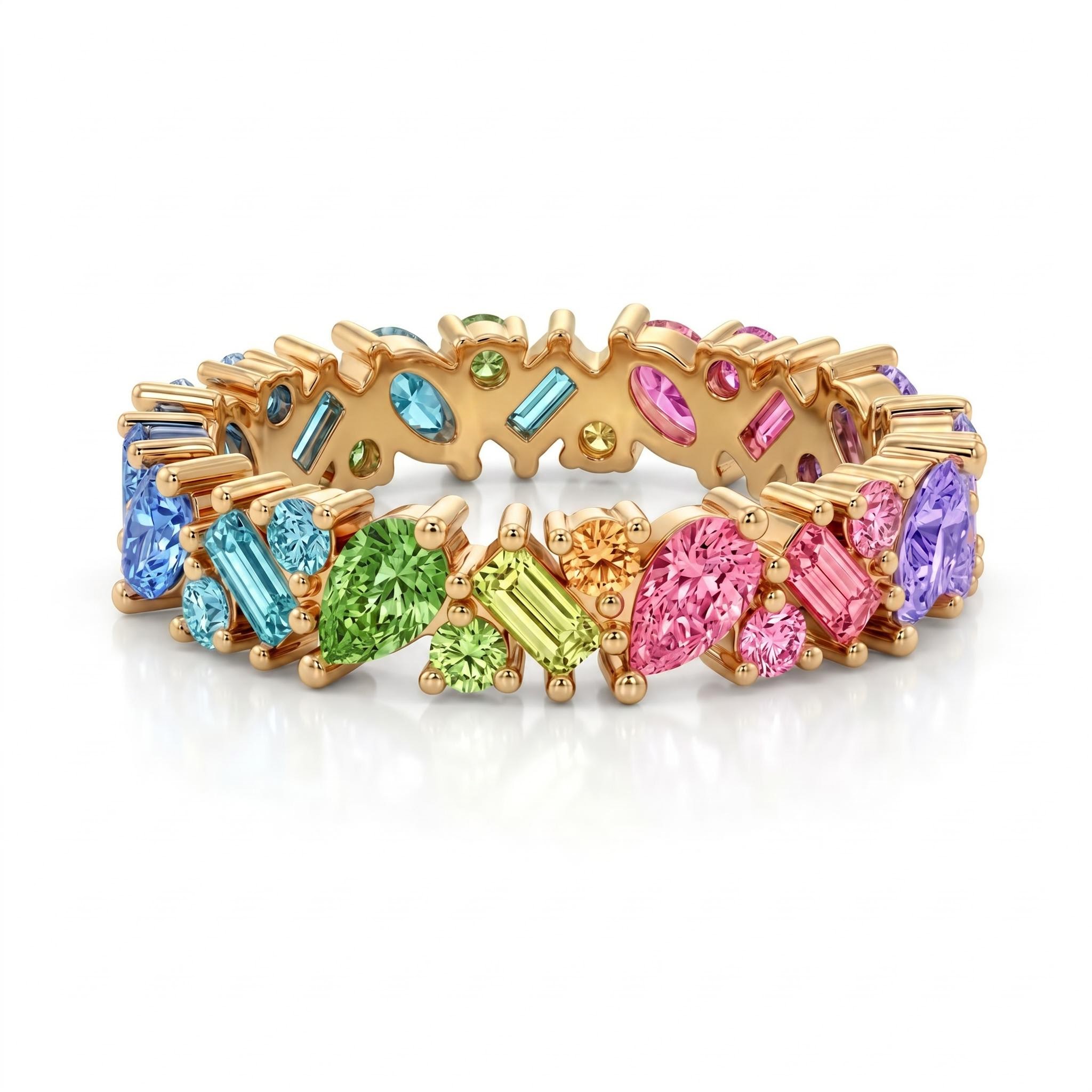 3.33ct.tw. Rainbow Mixed Shape Stone Wedding Band