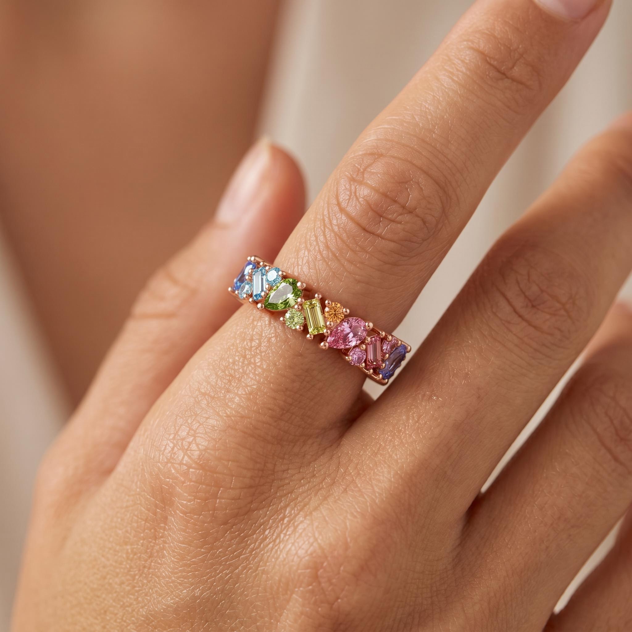 3.33ct.tw. Rainbow Mixed Shape Stone Wedding Band