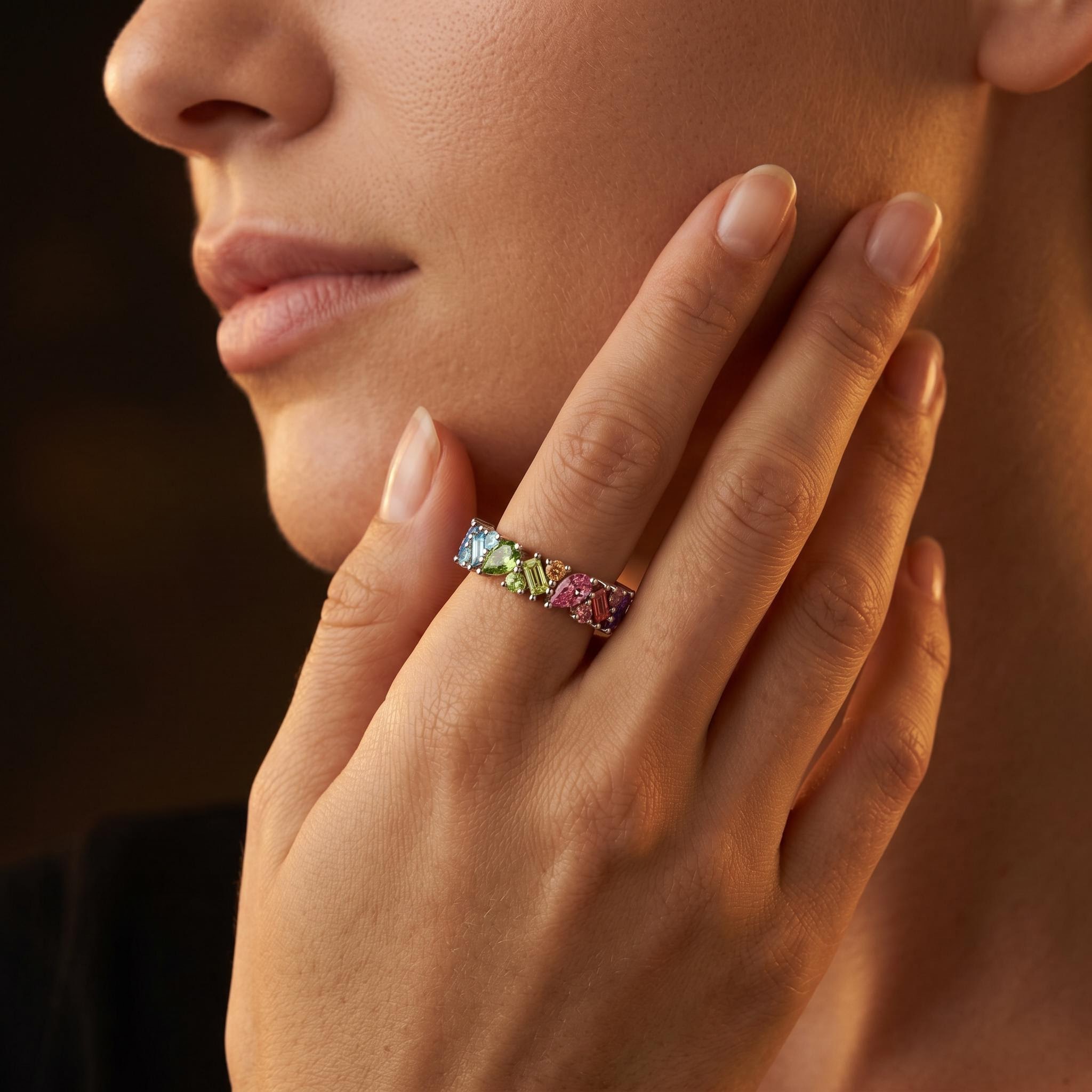 3.33ct.tw. Rainbow Mixed Shape Stone Wedding Band