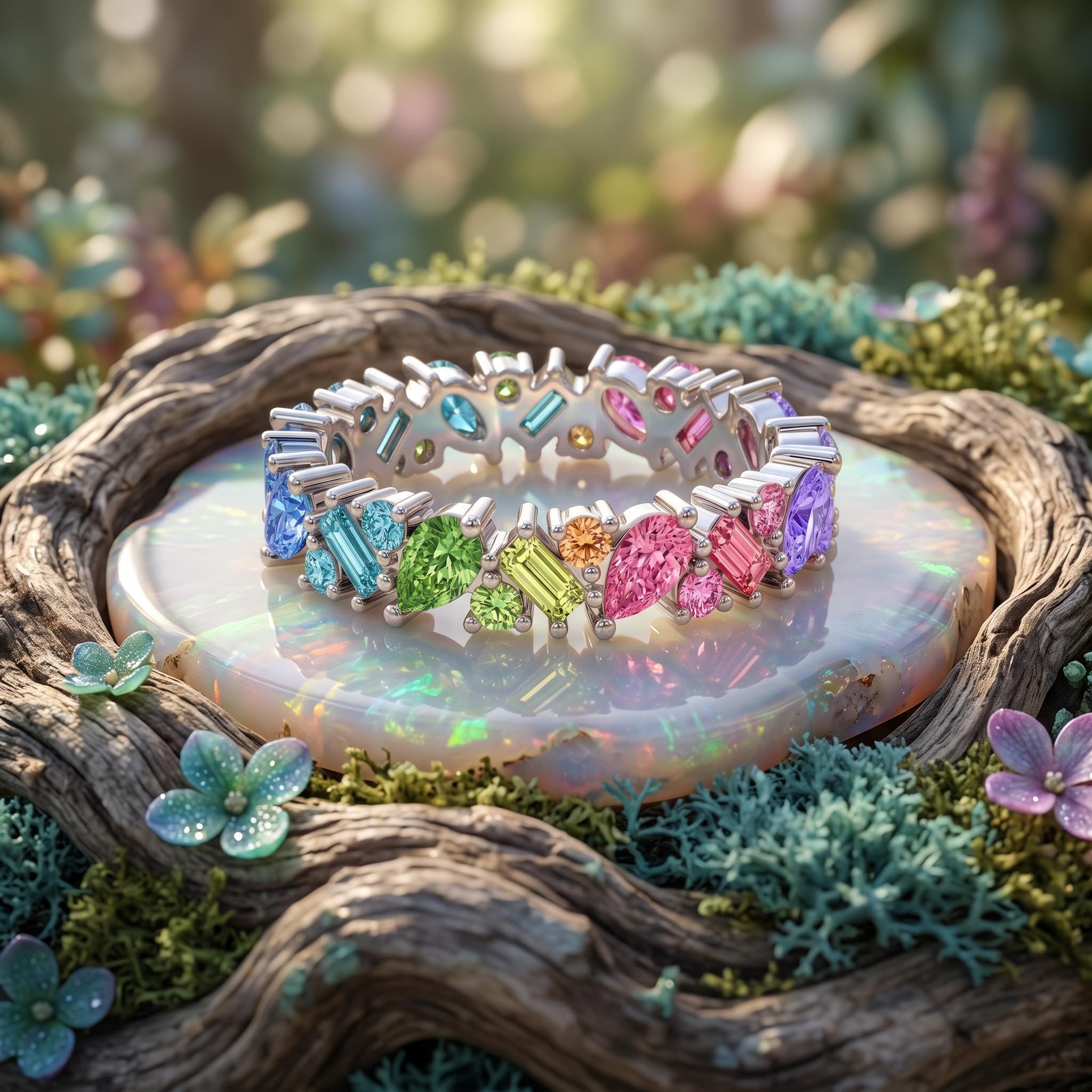 3.33ct.tw. Rainbow Mixed Shape Stone Wedding Band