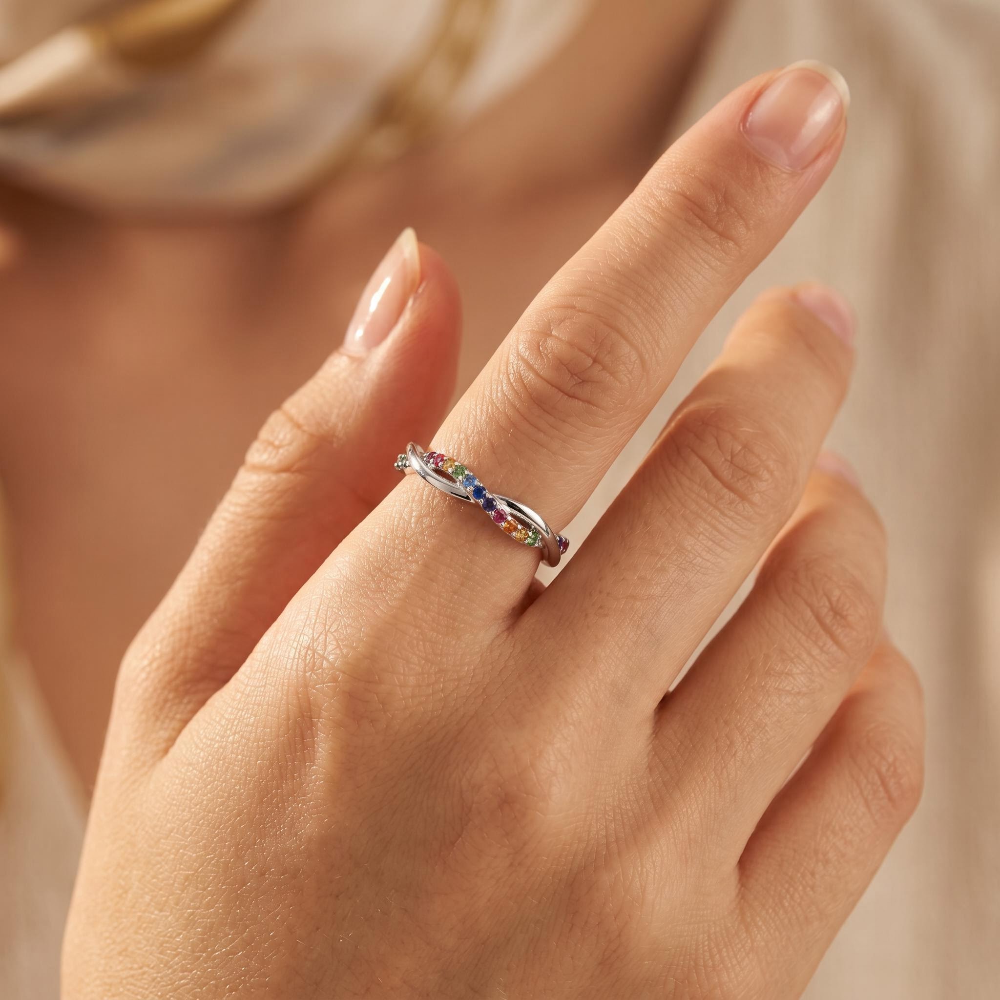 Rainbow Twist Vine S925 Silver Women's Band Rainbow Twist Vine S925 Silver Women's Band
