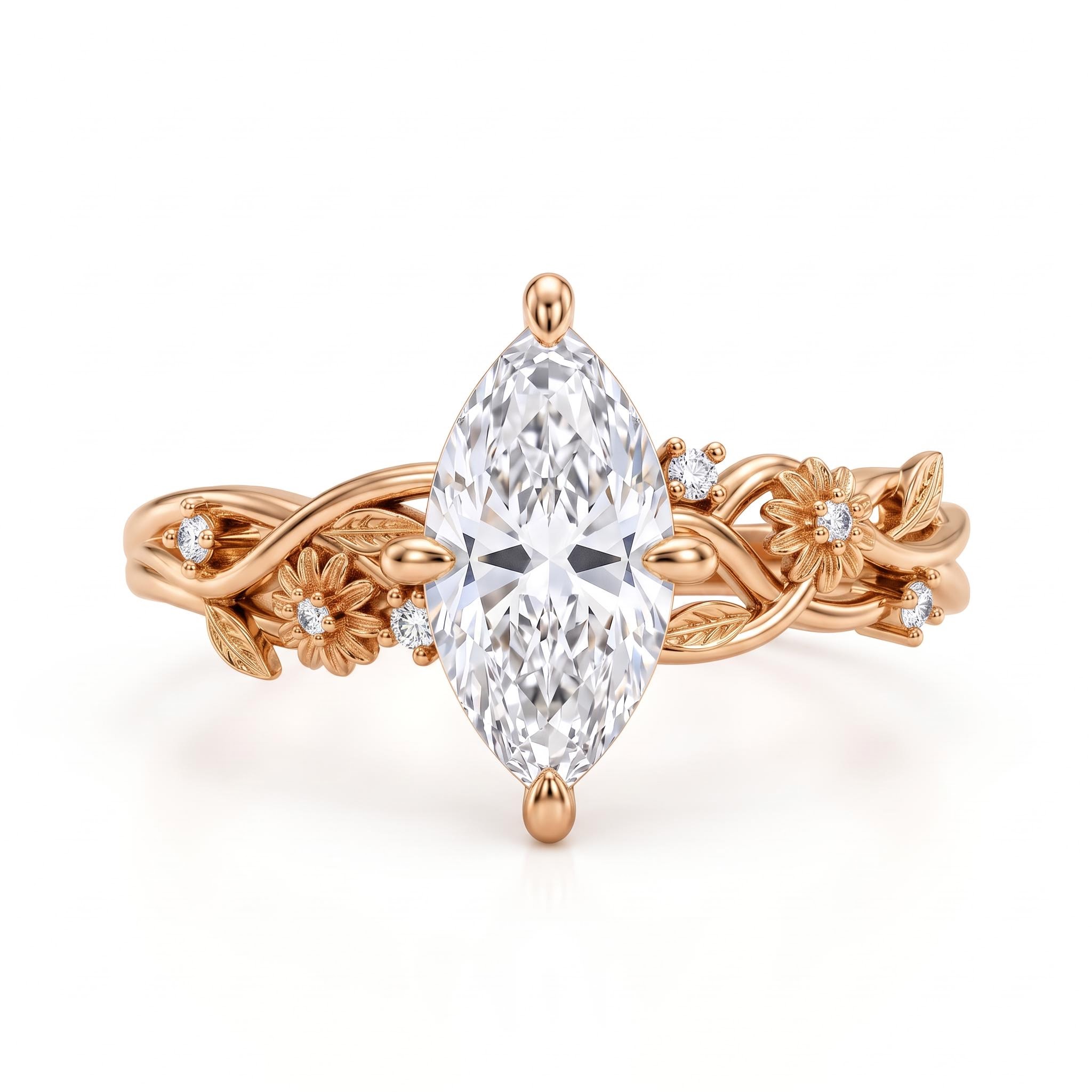 2.04 ct.tw. Nature-inspired Marquise Vine Shank Ring 2.04 ct.tw. Nature-inspired Marquise Vine Shank Ring