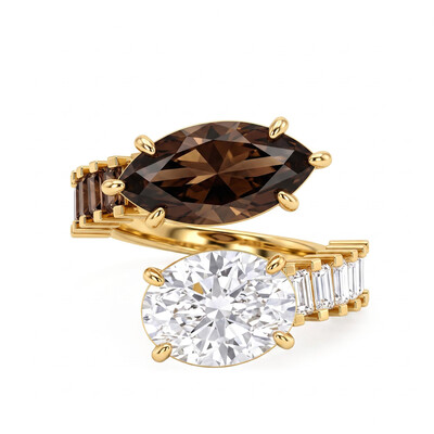 12 ct.tw. Two-Stone Marquise Coffee Chocolate Stone & Oval White Diamond Ring