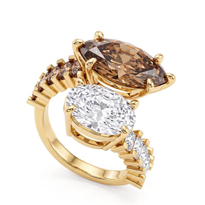 12 ct.tw. Two-Stone Marquise Coffee Chocolate Stone & Oval White Diamond Ring