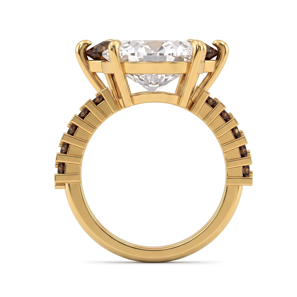 12 ct.tw. Two-Stone Marquise Coffee Chocolate Stone & Oval White Diamond Ring 12 ct.tw. Two-Stone Marquise Coffee Chocolate Stone & Oval White Diamond Ring