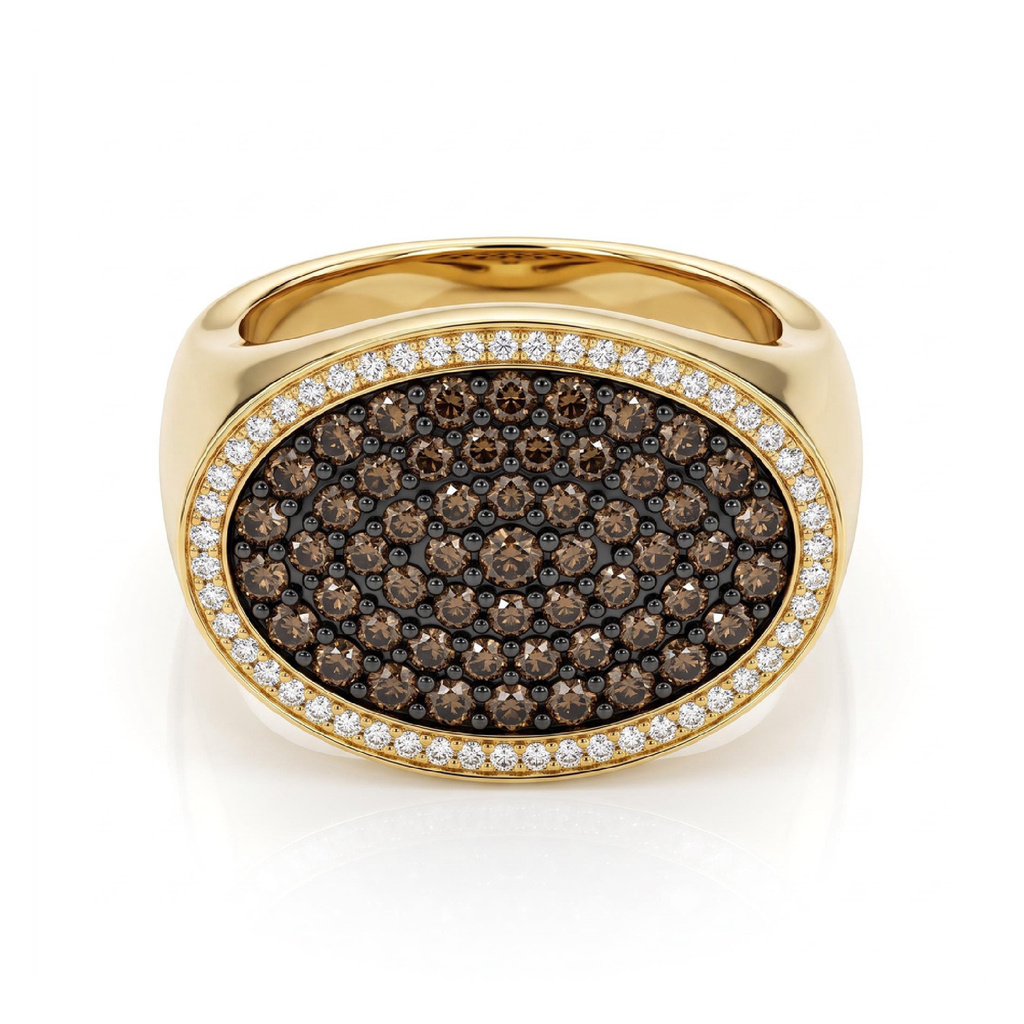 1.67 ct.tw. Oval Pave  Coffee Chocolate Stone & White Diamond Double Band Ring Set