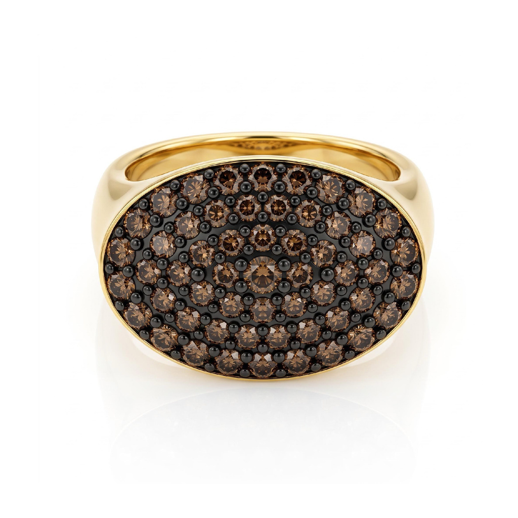 1.67 ct.tw. Oval Pave  Coffee Chocolate Stone & White Diamond Double Band Ring Set