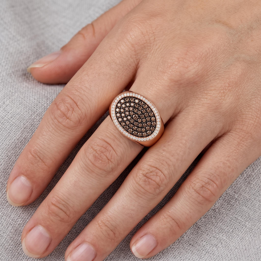 1.67 ct.tw. Oval Pave  Coffee Chocolate Stone & White Diamond Double Band Ring Set