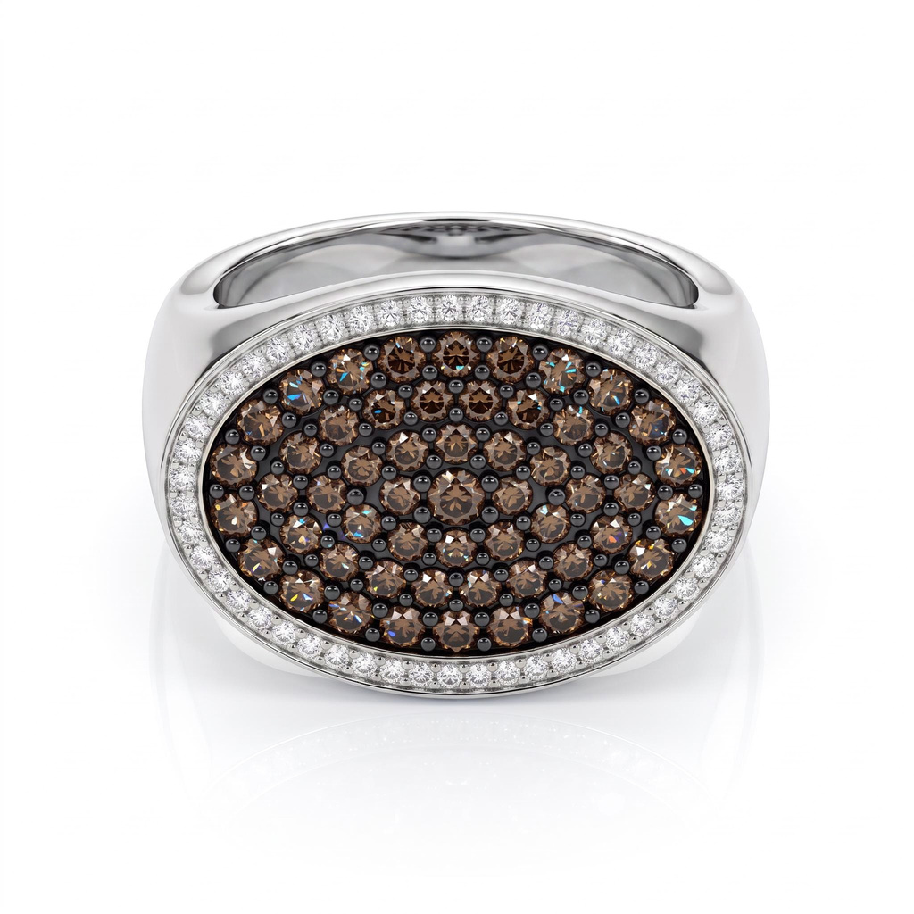 1.67 ct.tw. Oval Pave  Coffee Chocolate Stone & White Diamond Double Band Ring Set