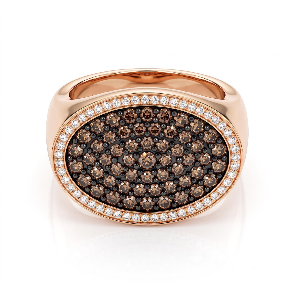 1.67 ct.tw. Oval Pave  Coffee Chocolate Stone & White Diamond Double Band Ring Set