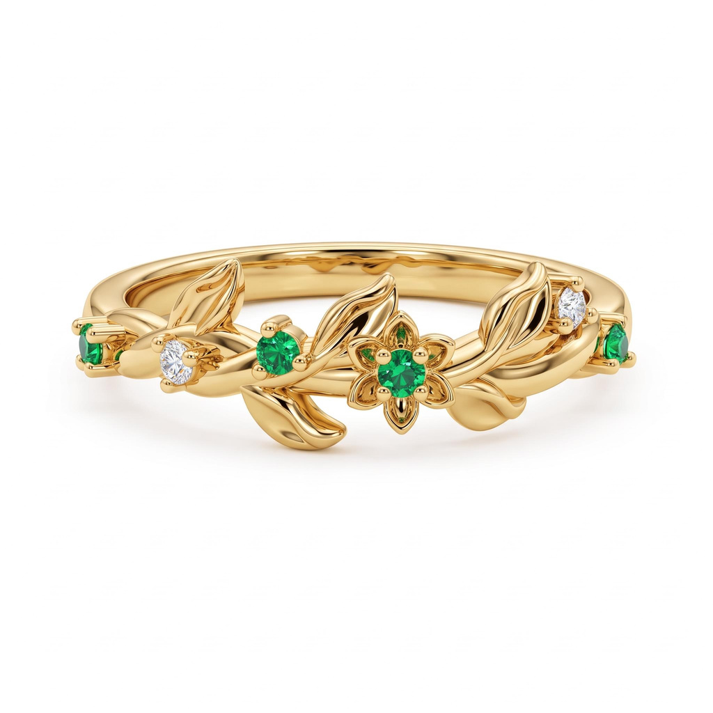 0.4 ct.tw. Nature-inspired Green Gemstone Vine Leaf Band Ring 0.4 ct.tw. Nature-inspired Green Gemstone Vine Leaf Band Ring