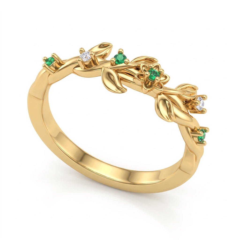 0.4 ct.tw. Nature-inspired Green Gemstone Vine Leaf Band Ring 0.4 ct.tw. Nature-inspired Green Gemstone Vine Leaf Band Ring