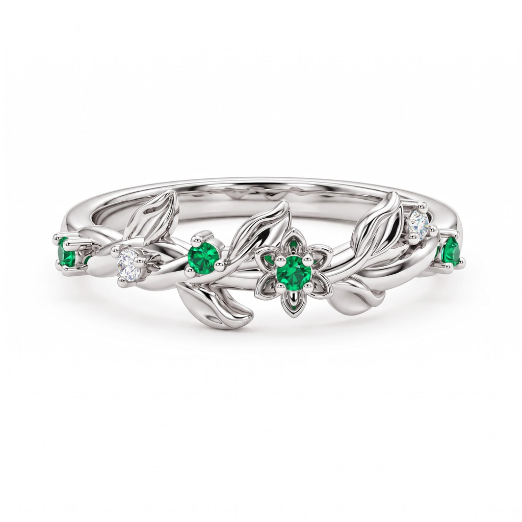 0.4 ct.tw. Nature-inspired Green Gemstone Vine Leaf Band Ring 0.4 ct.tw. Nature-inspired Green Gemstone Vine Leaf Band Ring