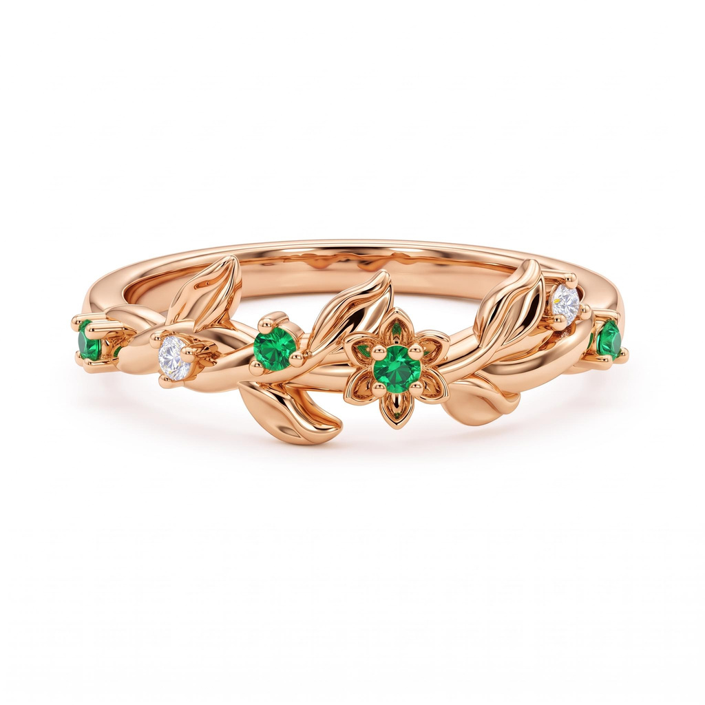 0.4 ct.tw. Nature-inspired Green Gemstone Vine Leaf Band Ring 0.4 ct.tw. Nature-inspired Green Gemstone Vine Leaf Band Ring