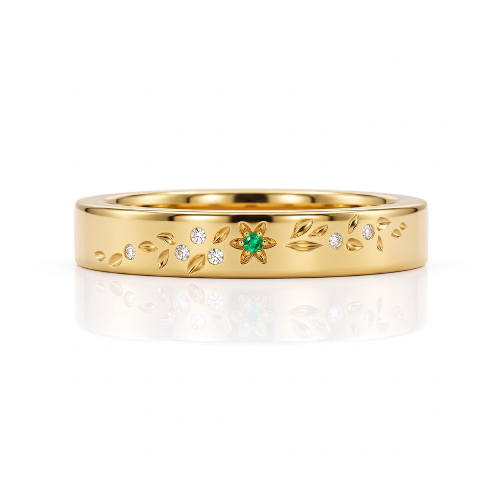 0.28 ct.tw. Delicate Floral Engraved Round Stone Inlaid Band Ring 0.28 ct.tw. Delicate Floral Engraved Round Stone Inlaid Band Ring
