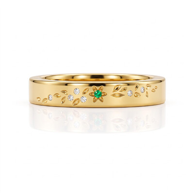 0.28 ct.tw. Delicate Floral Engraved Round Stone Inlaid Band Ring