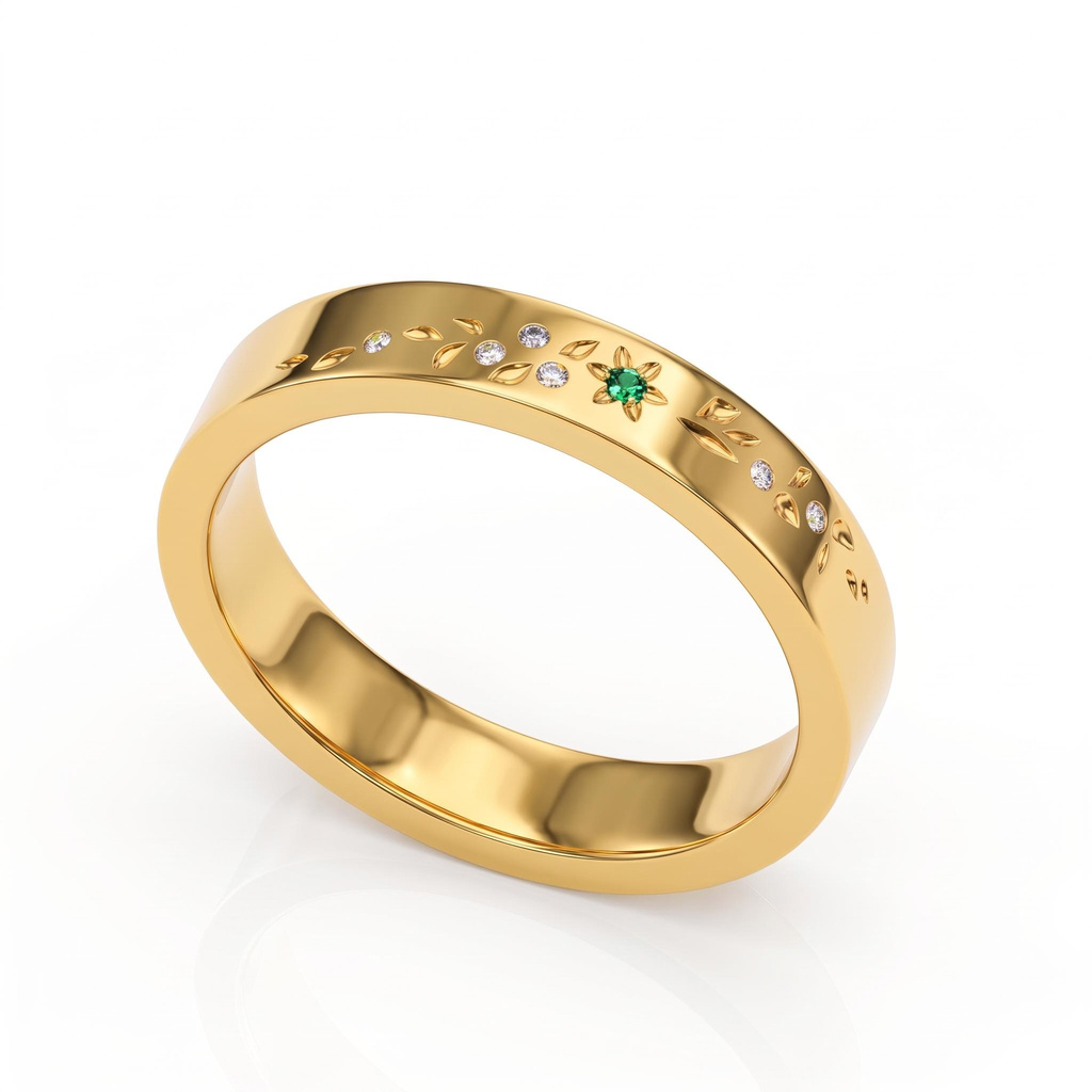 0.28 ct.tw. Delicate Floral Engraved Round Stone Inlaid Band Ring 0.28 ct.tw. Delicate Floral Engraved Round Stone Inlaid Band Ring
