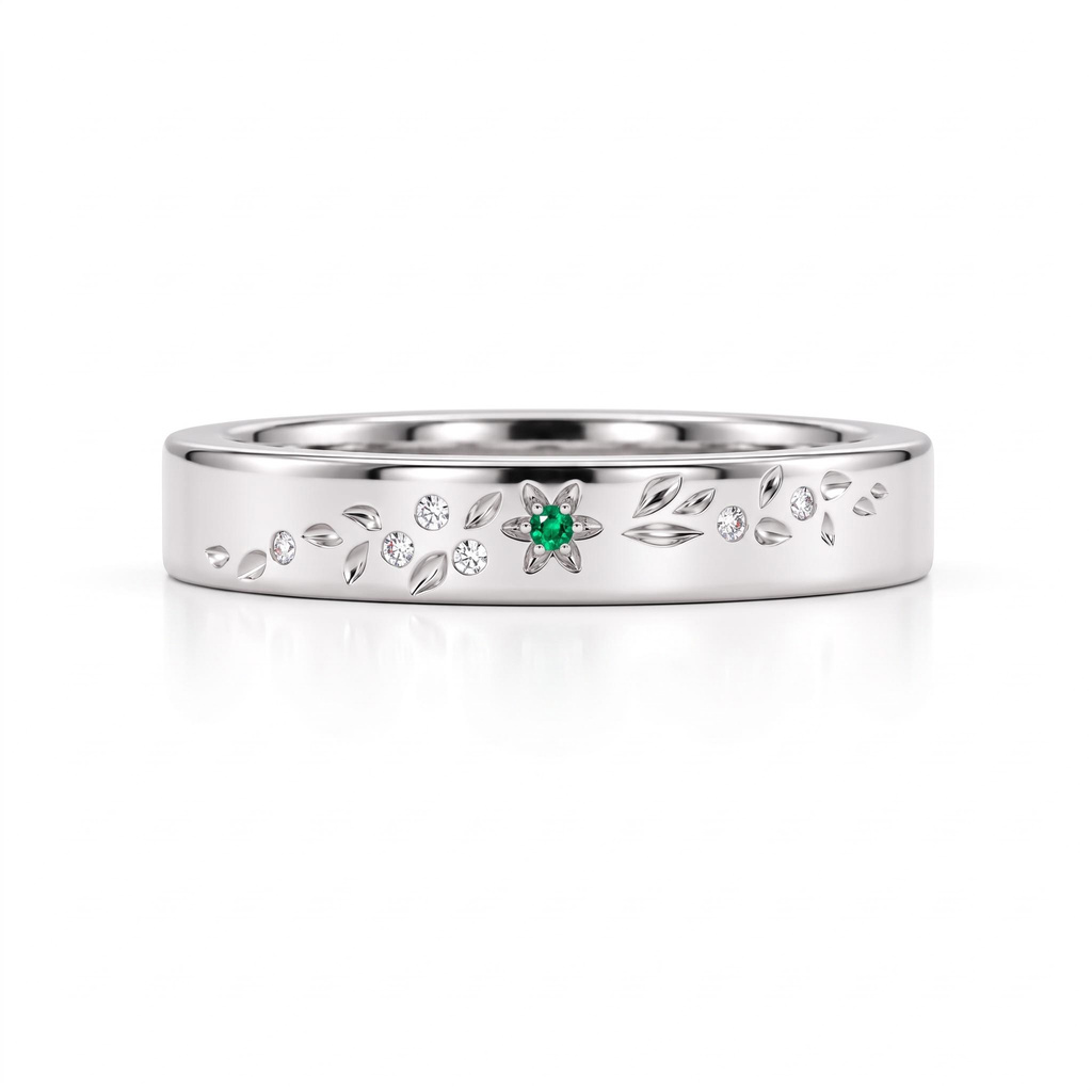 0.28 ct.tw. Delicate Floral Engraved Round Stone Inlaid Band Ring 0.28 ct.tw. Delicate Floral Engraved Round Stone Inlaid Band Ring