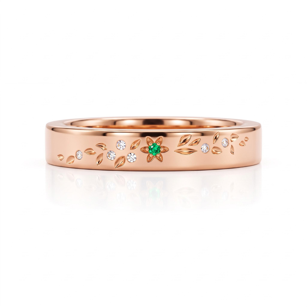 0.28 ct.tw. Delicate Floral Engraved Round Stone Inlaid Band Ring 0.28 ct.tw. Delicate Floral Engraved Round Stone Inlaid Band Ring
