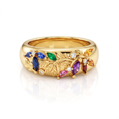 0.39 ct.tw. Vintage Foliage Marquise Colored Gemstone Ring