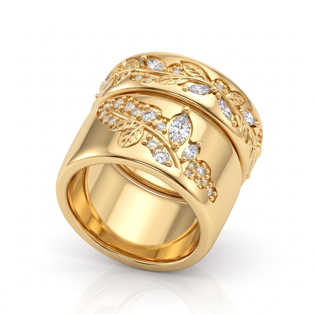 0.75 ct.tw. Vintage Gold-Plated Leaf Relief Marquise Cut Stacking Ring Set 0.75 ct.tw. Vintage Gold-Plated Leaf Relief Marquise Cut Stacking Ring Set
