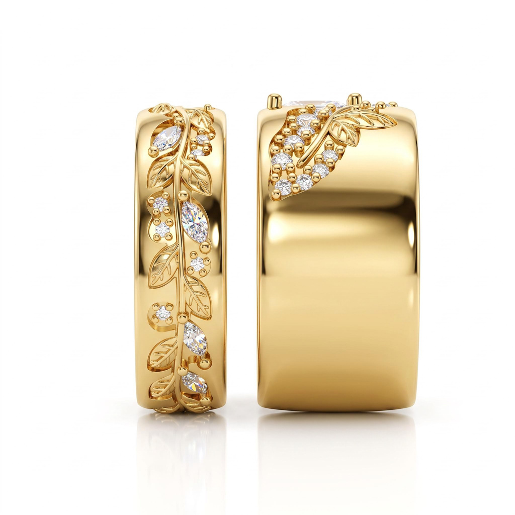 0.75 ct.tw. Vintage Gold-Plated Leaf Relief Marquise Cut Stacking Ring Set 0.75 ct.tw. Vintage Gold-Plated Leaf Relief Marquise Cut Stacking Ring Set