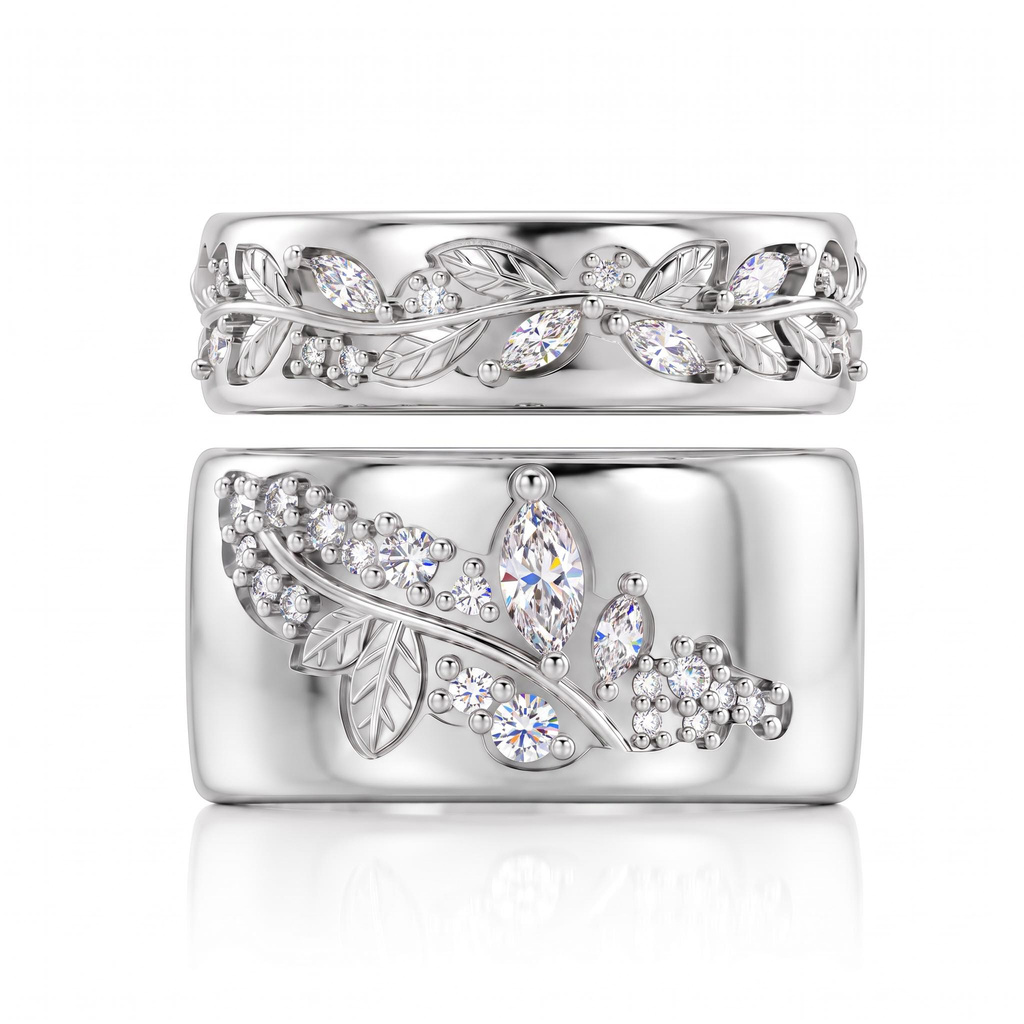 0.75 ct.tw. Vintage Gold-Plated Leaf Relief Marquise Cut Stacking Ring Set 0.75 ct.tw. Vintage Gold-Plated Leaf Relief Marquise Cut Stacking Ring Set