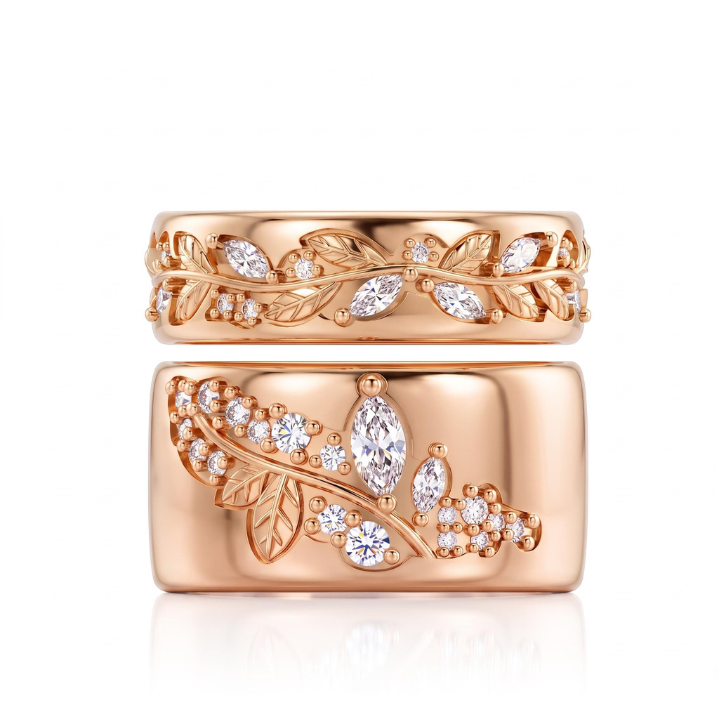 0.75 ct.tw. Vintage Gold-Plated Leaf Relief Marquise Cut Stacking Ring Set 0.75 ct.tw. Vintage Gold-Plated Leaf Relief Marquise Cut Stacking Ring Set