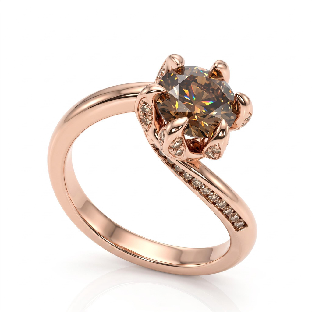 2.24 ct.tw. Bramble Twisted Arm Round Coffee Chocolate Stone Ring 2.24 ct.tw. Bramble Twisted Arm Round Coffee Chocolate Stone Ring