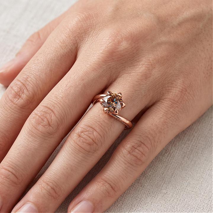 2.24 ct.tw. Coffee Chocolate Round Six Prong Twisted Crossover Band Ring