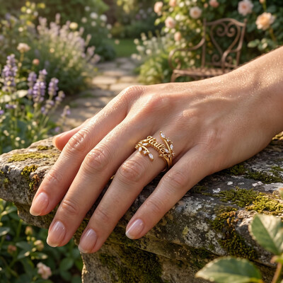0.25 ct.tw. Twisted Vine Custom Engraved Marquise Accent Ring