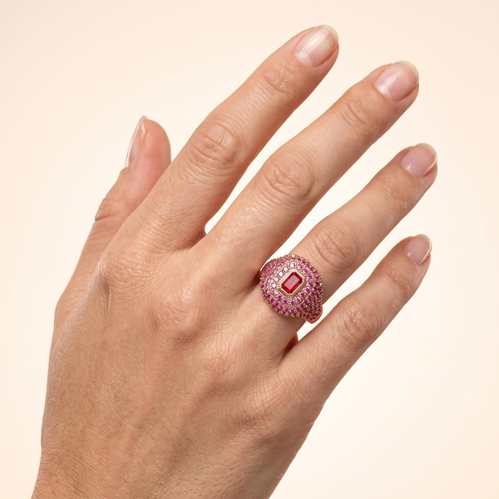 2.0 ct.tw. Emerald Cut Full Pavé Halo Wide Statement Ring 2.0 ct.tw. Emerald Cut Full Pavé Halo Wide Statement Ring