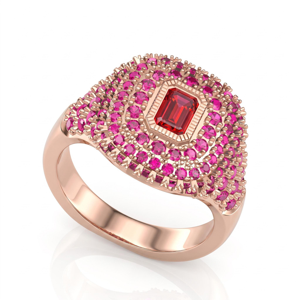 2.0 ct.tw. Emerald Cut Full Pavé Halo Wide Statement Ring 2.0 ct.tw. Emerald Cut Full Pavé Halo Wide Statement Ring