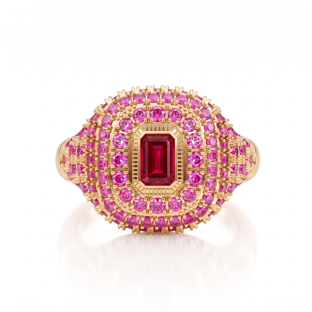 2.0 ct.tw. Emerald Cut Full Pavé Halo Wide Statement Ring 2.0 ct.tw. Emerald Cut Full Pavé Halo Wide Statement Ring