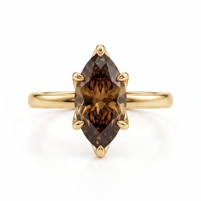 3 ct.tw. Classic Marquise Cut Six-Prong Coffee Chocolate Stone Solitaire Engagement Ring