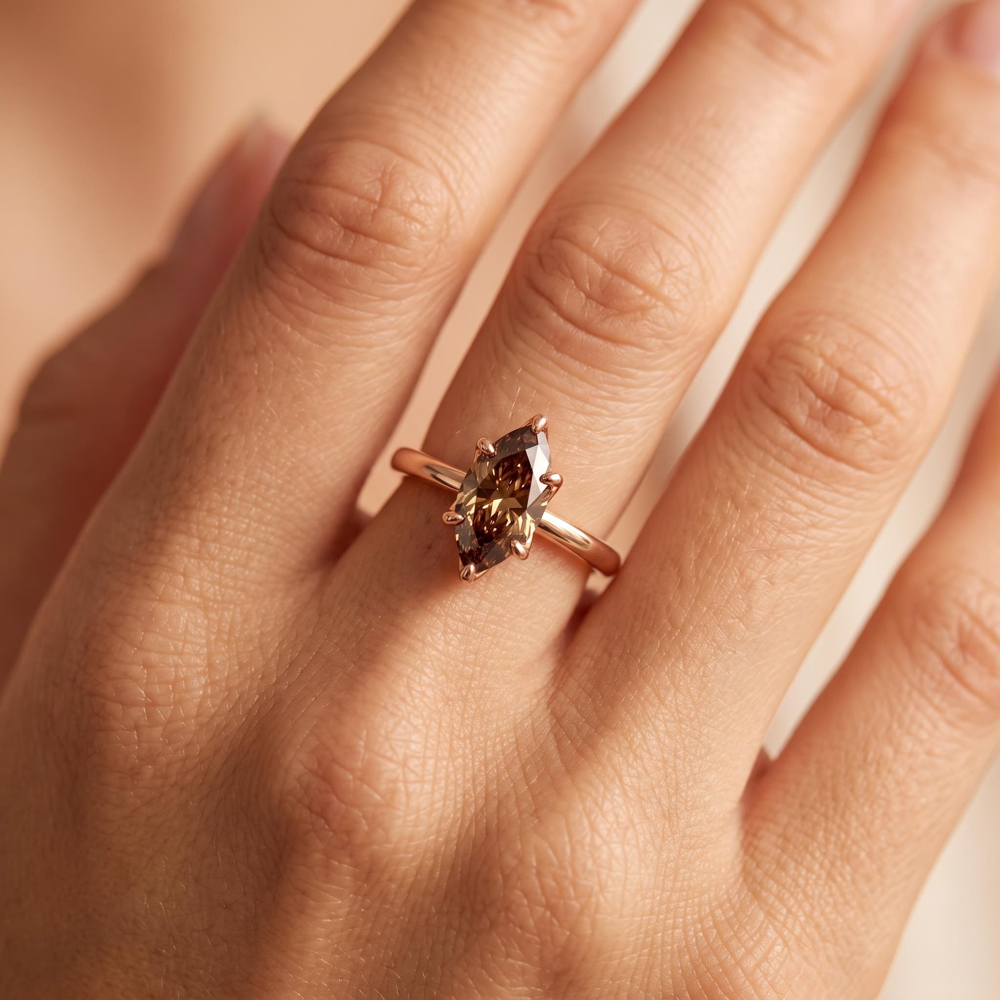 3 ct.tw. Classic Marquise Cut Six-Prong Coffee Chocolate Stone Solitaire Engagement Ring 3 ct.tw. Classic Marquise Cut Six-Prong Coffee Chocolate Stone Solitaire Engagement Ring