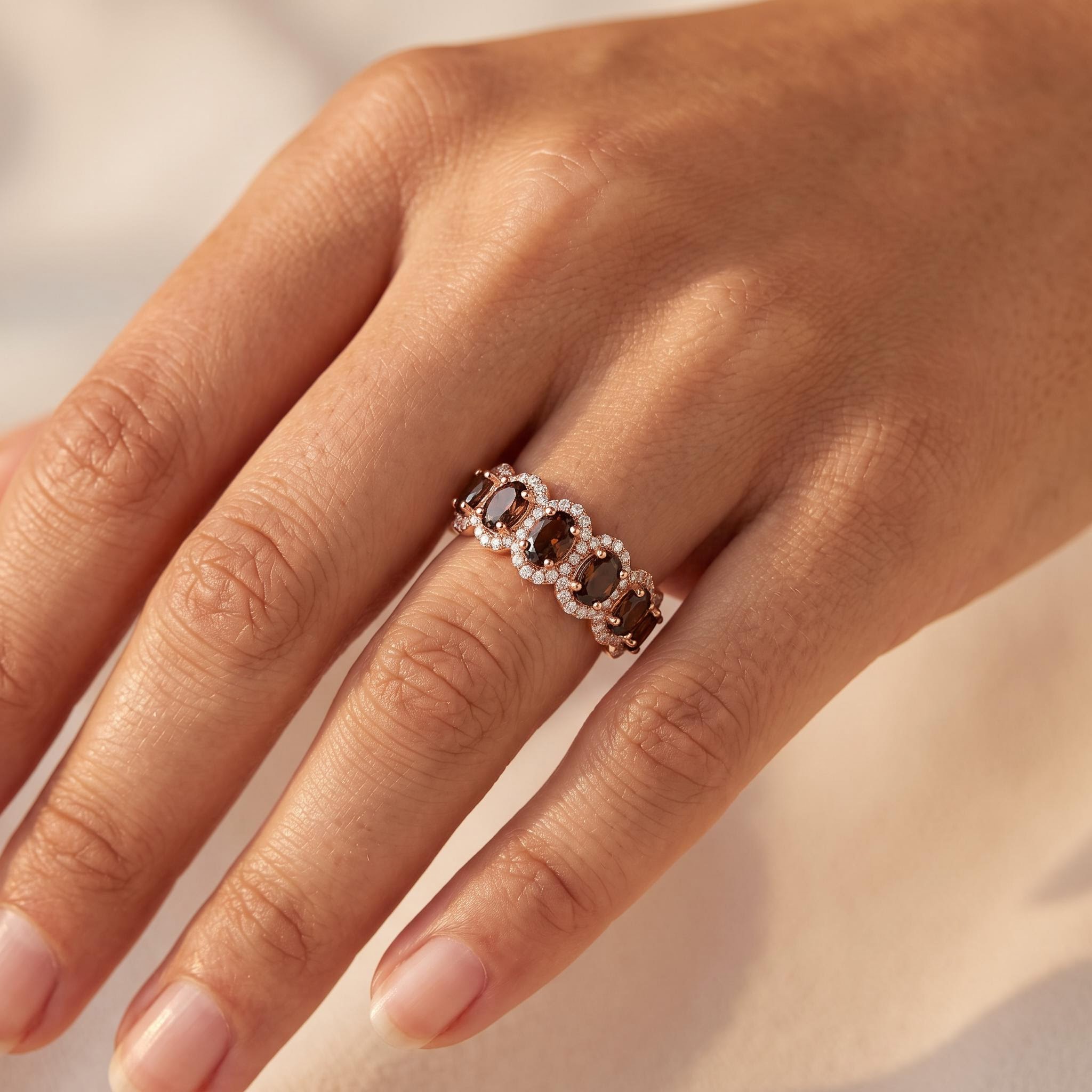 2.57 ct.tw. Elegant Oval & Round Cut Coffee Chocolate Stone Wedding Band 2.57 ct.tw. Elegant Oval & Round Cut Coffee Chocolate Stone Wedding Band