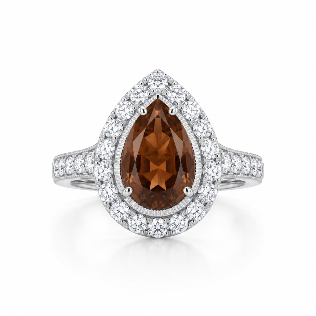 5.02 ct.tw. Vintage Halo Pear Cut Coffee Chocolate Stone Engagement Ring