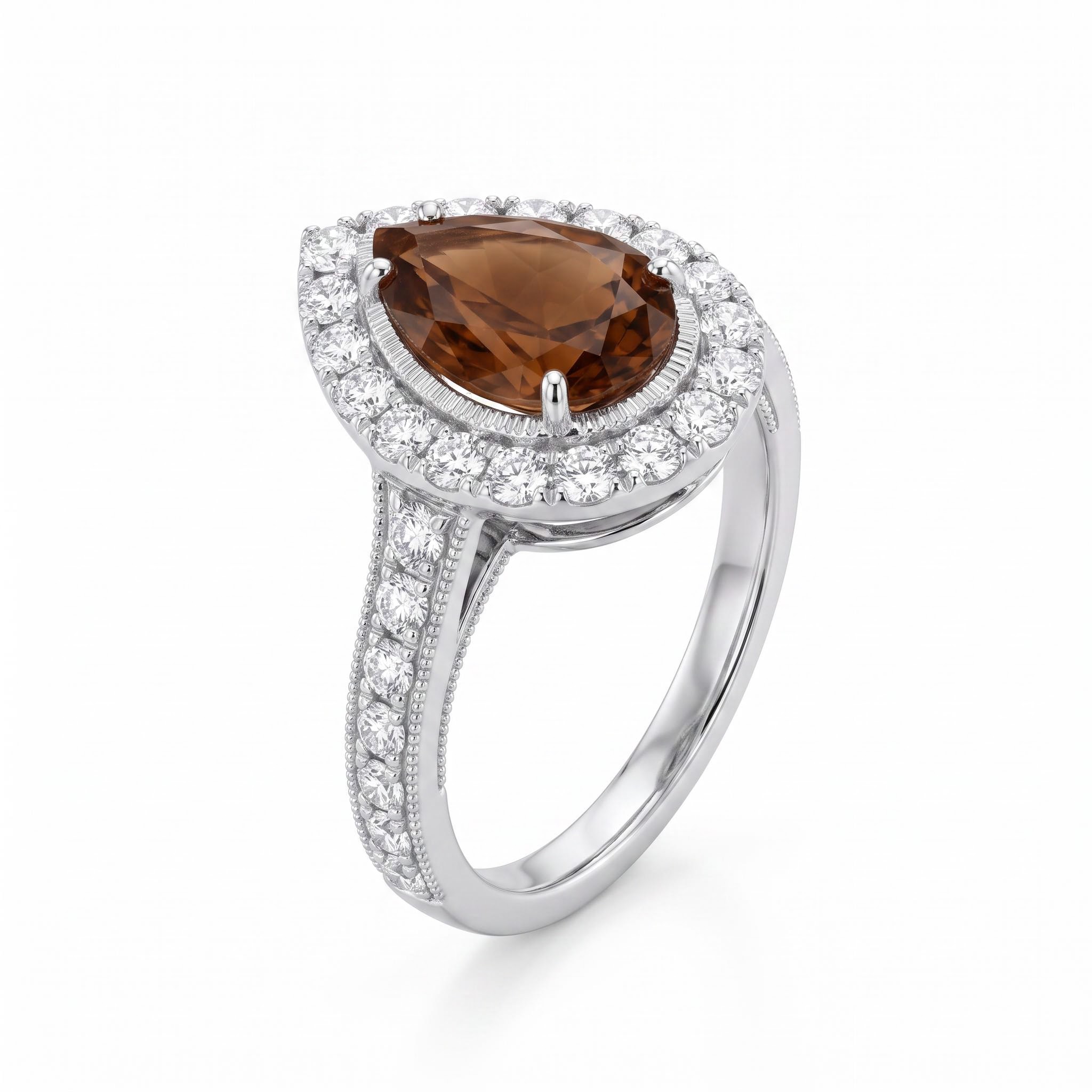 5.02 ct.tw. Vintage Halo Pear Cut Coffee Chocolate Stone Engagement Ring