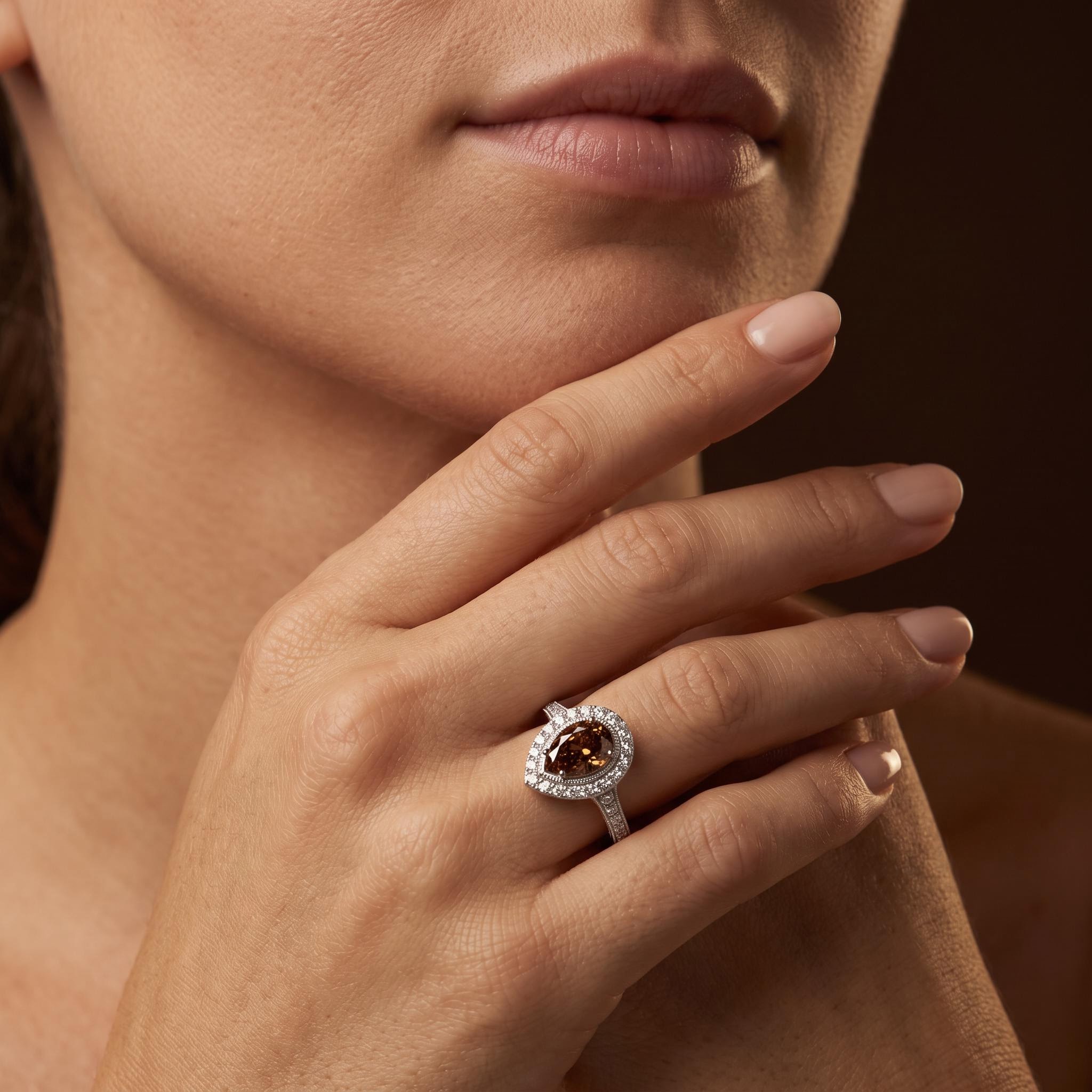 5.02 ct.tw. Vintage Halo Pear Cut Coffee Chocolate Stone Engagement Ring
