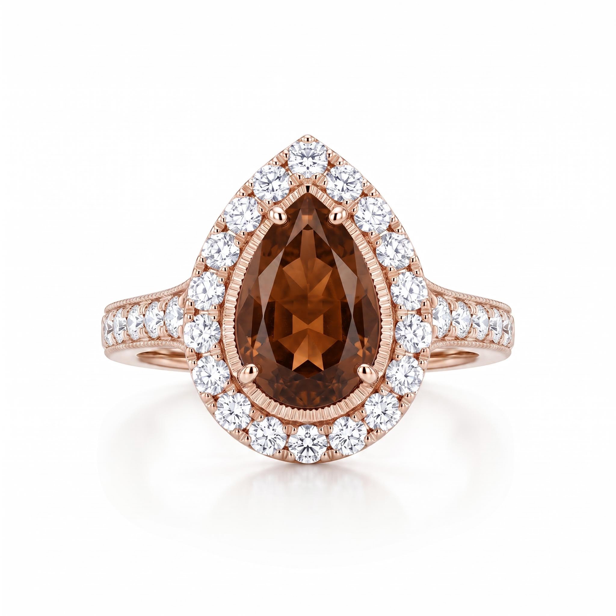 5.02 ct.tw. Vintage Halo Pear Cut Coffee Chocolate Stone Engagement Ring