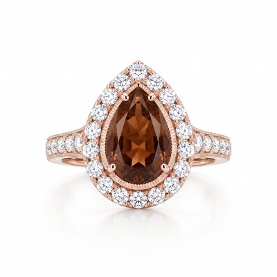 5.02 ct.tw. Vintage Halo Pear Cut Coffee Chocolate Stone Engagement Ring