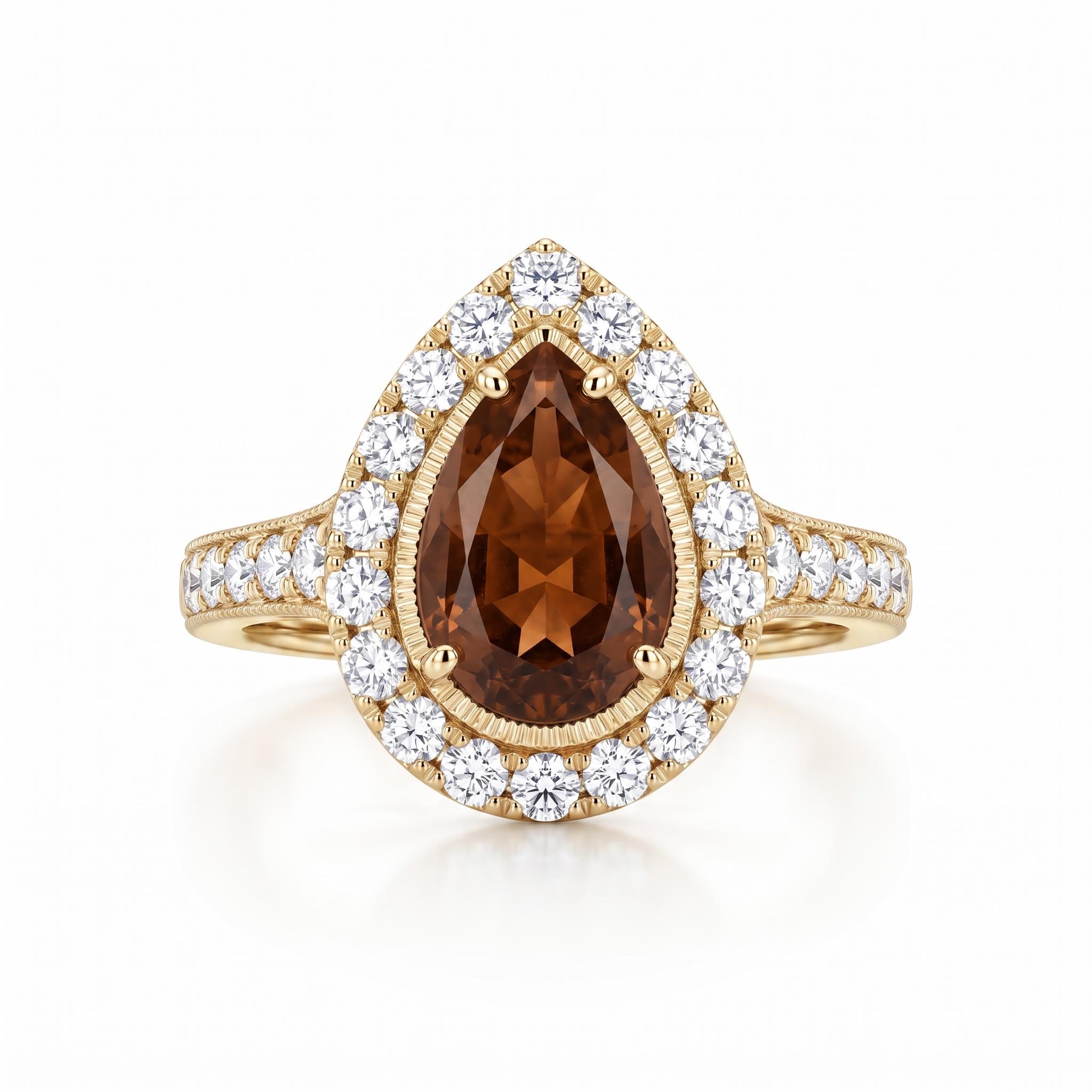 5.02 ct.tw. Vintage Halo Pear Cut Coffee Chocolate Stone Engagement Ring