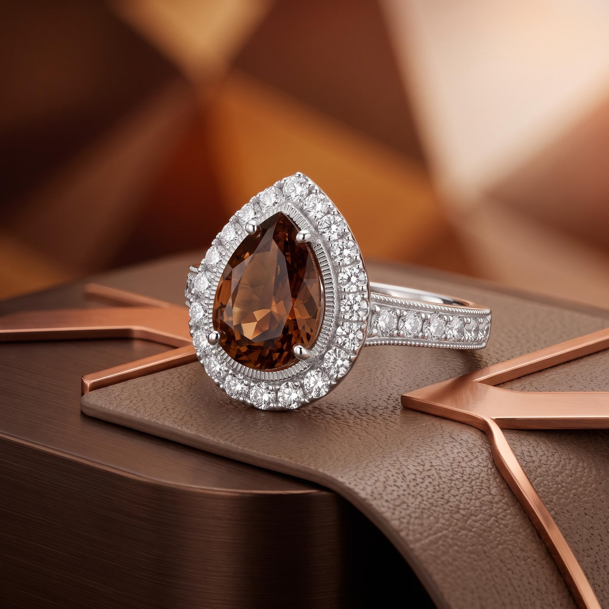 5.02 ct.tw. Vintage Halo Pear Cut Coffee Chocolate Stone Engagement Ring 5.02 ct.tw. Vintage Halo Pear Cut Coffee Chocolate Stone Engagement Ring